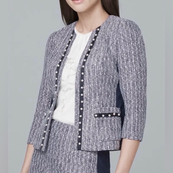🔥NeW🔥 NWT White House Black Market Tweed & Faux Pearl Jacket - Sz 6 - Picture 2 of 16